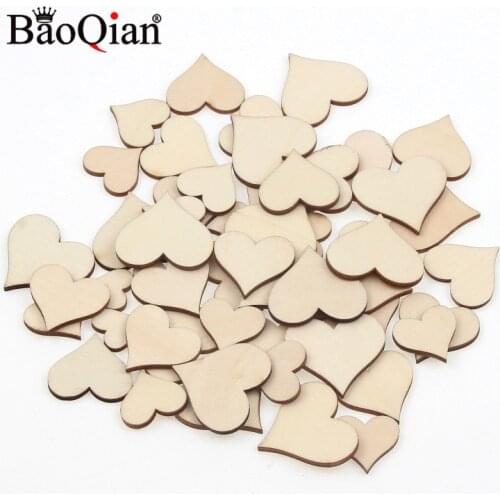 50Pcs 15-30 Wooden Heart Cutout Discs Wood Chips For Crafts DIY Decoration Birthday Wedding Display Decor Festival Arts