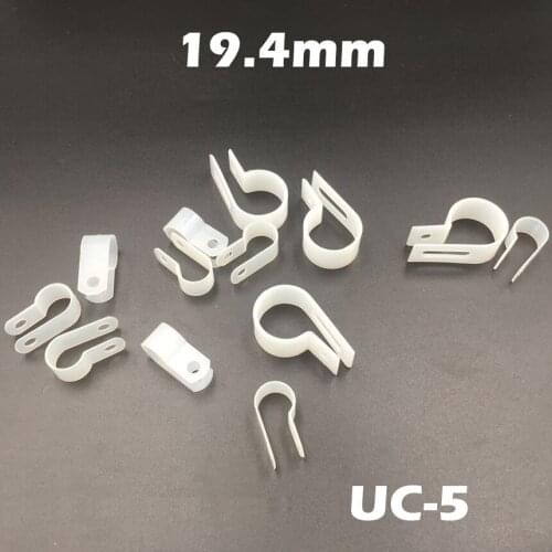 60pcs UC-5 19.4mm 3/4" White Plastic Nylon Wire Hose Tube Fansten R-Type Fixed Cable Tie Mount Organizer Holder R Clip Clamp