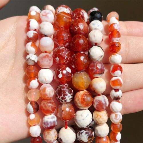 Natural Faceted Fire Agates Stone Beads Loose Spacer Beads For Jewelry DIY Making Bracelet Charms Accessories 15'' 4/6/8/10/12mm