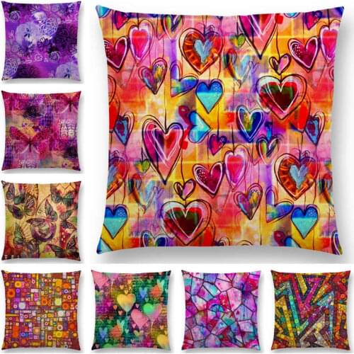 Butterfly Dream Love Flowers Sofa Throw Pillow Case Soul Heart Tulip Golden Circles Floral Stained Glass Colorful Cushion Cover