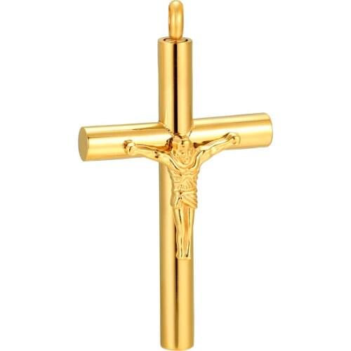 CMJ9877 High Grade Golden Large Cross Memorial Ashes Necklace Cremation Urn Keepsake Jewelry in Stainless Steel
