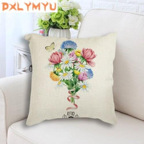 Decorative throw pillows case watercolor flower deer Nordic style cotton linen cushion cover for sofa home decor