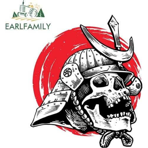 EARLFAMILY 13cm x 10.8cm Cartoon Japanese Samurai Skull Car Sticker Vinyl Auto Motorcycle Decal JDM Waterproof Car Accessories