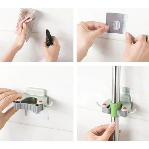 Hot Wall Mounted Mop Organizer Holder Brush Broom Hanger Storage Rack Kitchen Clip Seamless Mop Hook With Mounted Hanging