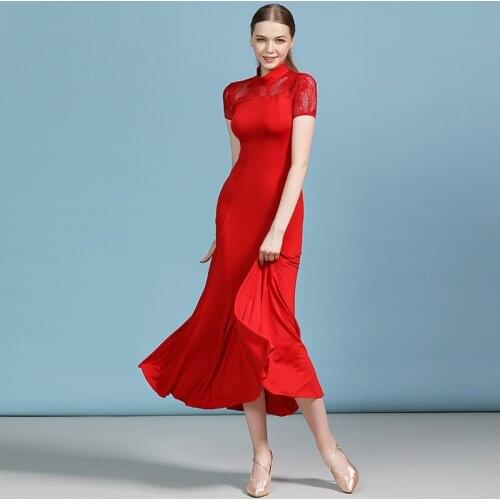 H2588 Adult Short Sleeve Modern Dance Dress Women National Standard Waltz Dance Practice Dresses Professional Performance Wear