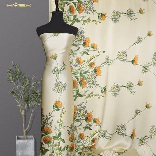 HYSK 100% real silk crepe satin fabric meadow vintage floral hand print DIY sewing china silk charmeuse fashion for dress C2550