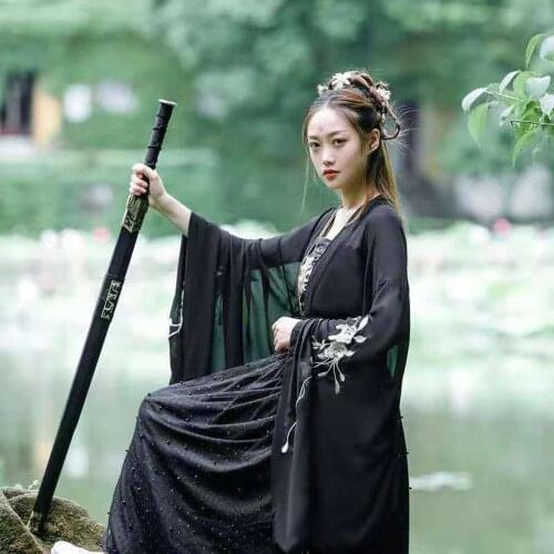 Chinese Folk Dance Dress Women Retro Tang Dynasty Girl Noble Princess Cosplay Stage Clothing Lady Black and Gold Hanfu Wear