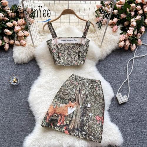 Summer Two Piece Set Women Suits Tube Crop Top And High Waist Mini Skirt Vintage Women Sets Outfit