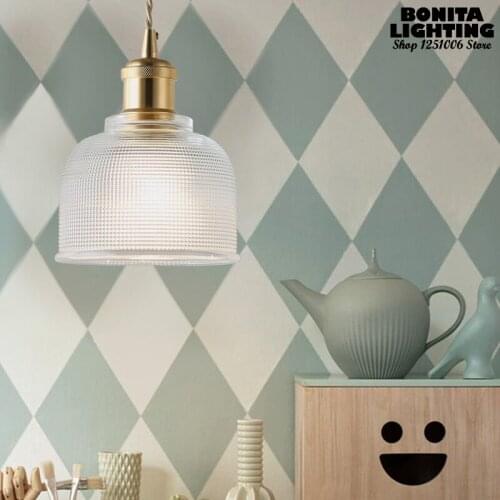 Copper retro glass hanging lights bedroom Crystal Candy Glass pendant lamp led Lattice pattern cord pendant light