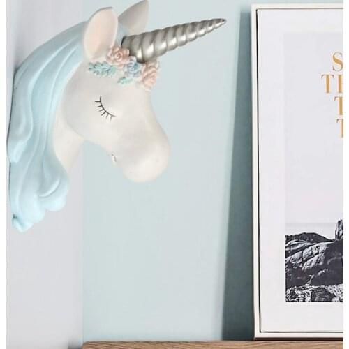 Cute Unicorn Wall Decoration Hanging Wall Animal Head Resin Baby Room Wall Ornaments Home Accessories X3341