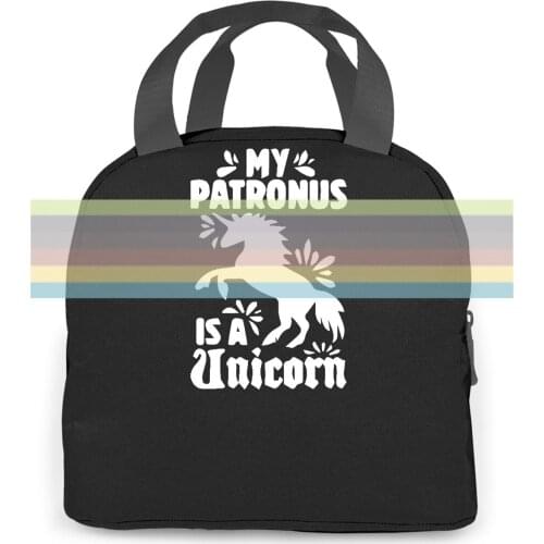 My Patronus Is A Unicorn Prints Brand women men Portable insulated lunch bag adult
