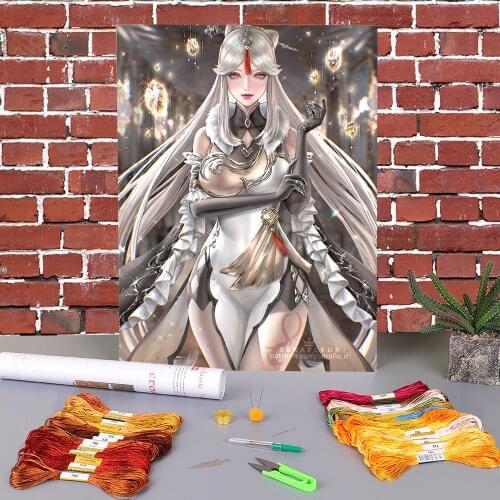 Cartoon Girl Woman Printed Fabric 11CT Cross-Stitch Complete Kit DIY Embroidery DMC Threads Sewing Painting Handmade Magic