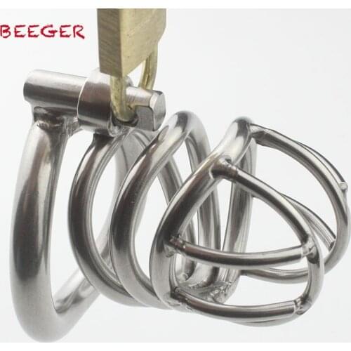 Male Chastity Device with Arc-Shaped Cock Ring Stainless Steel Middle size Penis Bondage Cage