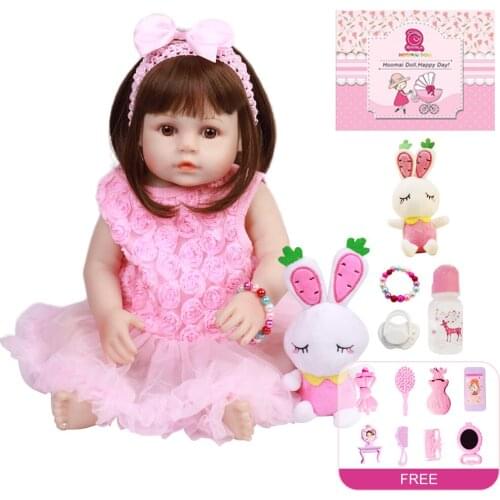 18 inch Bebe Reborn Soft Silicone Realistic Baby Smooth Vinyl Body Toddle Reborn Doll Toys for Children Full Body Hair Toy Doll