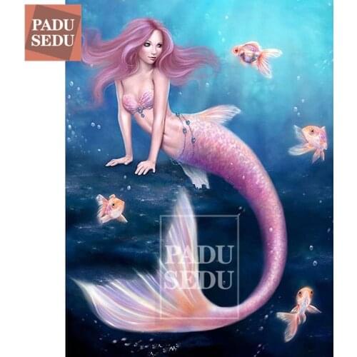 PADUSEDU 5D Diy Diamond Painting Mermaid Cartoons Full Square Drill Resin 3d Cross Stitch Kits Mosaic Embroidery Decoration Home
