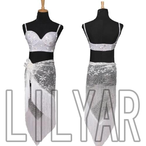 New Latin Dance Costume competition costume performance costume adult white custom scarf and Jumpsuit