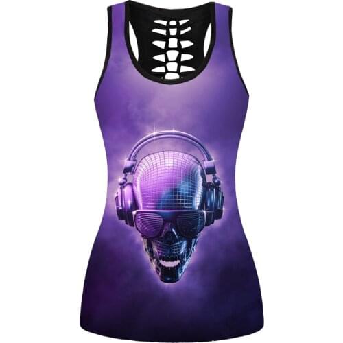 New Summer Girls Vests Skull Printing Black Sports Sexy Women Tops 8 Patterns S To 4xL