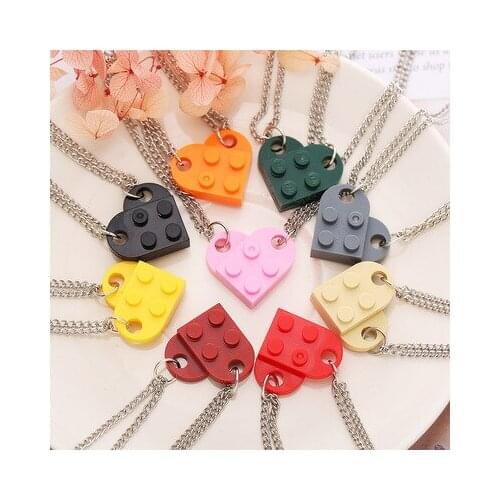 2021 Punk 2Pcs Heart Brick Couples Love Necklace For Lovers Women Men Elements Friendship Necklaces Valentines Gift Jewelry
