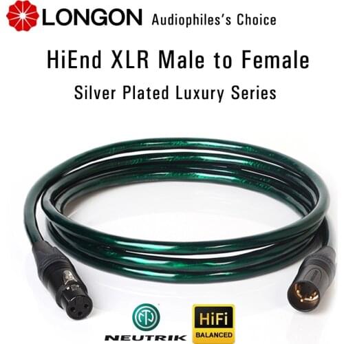 LONGON Silver Plated XLR Microphone Cable Balanced Male to Female Luxury Emerald 4Core Neutrik XLR Connector for Mixer Amplifier