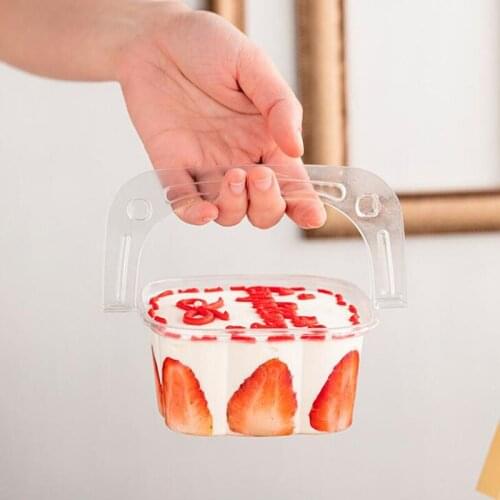 50pcs Transparent Cake Box With Handle Cupcake Yogurt Pudding Clear Plastic Portable Packing Gift Box