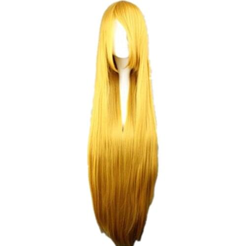 Fei-Show Straight Halloween Wig 100 CM/40 Inches Yellow/Blonde Hair Synthetic Heat Resistant Carnival Cos-play Salon Hairpiece