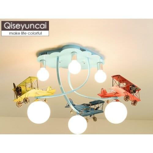 Qiseyuncai Modern minimalist childrens room ceiling lamp Nordic bedroom cartoon airplane light LED boys and girls room lamps