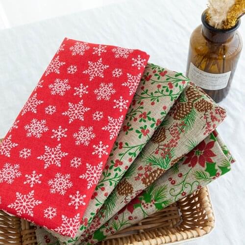 Christmas Snowflake Red Jute Fabric Glitter Slurry Printing Faux Linen Fabric For Xmas Decoration TJ0552