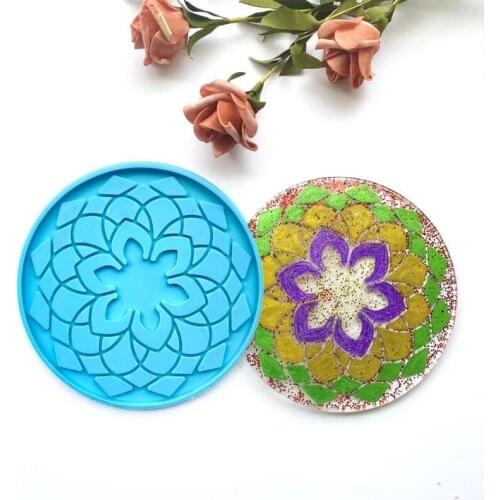 DIY Crafts Mandala Coaster Epoxy Resin Mold Round Cup Mat Mug Pad Silicone Mould