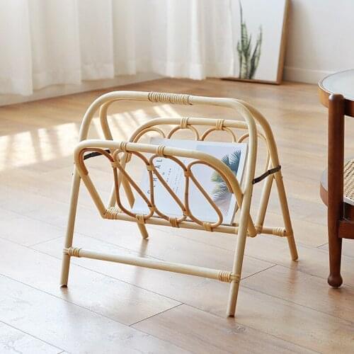 Foldable rattan magazine rack hand-woven floor newspaper rack space saving