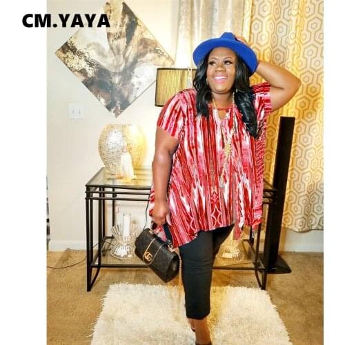 CM.YAYA Women Plus Size T-shirt Print Short Sleeve O-neck Pullover Loose Straight Top Tees Casual Fashion Streetwear Summer 2021
