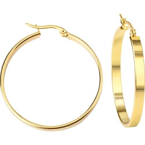 Unique round simple earrings gold stainless steel wide round 20-40mm earrings exaggerated trendy earrings girlfriend gift mother