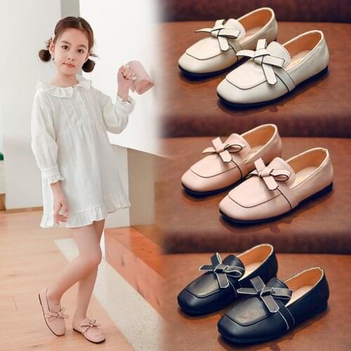Spring Kids princess Shoes Girls Casual Leather Shoes chaussure fille Kids Single Shoes Black Beige Pink 3 4 5 6 7 8 9 10-13T