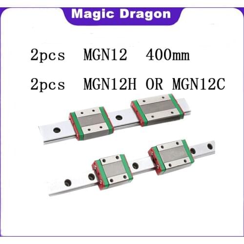Magic Dragon High quality 2PCS 12mm Linear Guide MGN12 400 mm +MGN12H or MGN12C block 3D printer CNC