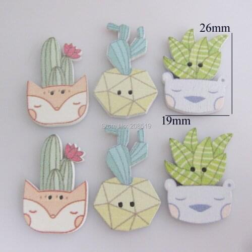 WBNGLW cactus Potted plants wood buttons 100pcs DIY home scrapbooking decoration Craft bag sewing button