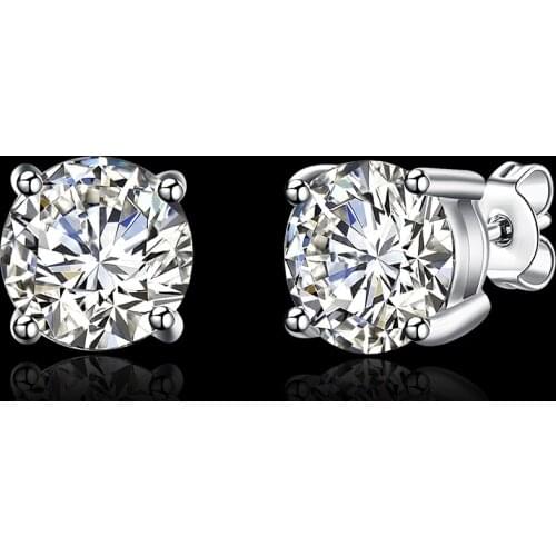 Hot sale Fine 925 Sterling silver diamond stud earrings for women fashion Charm party wedding classic jewelry Holiday gifts
