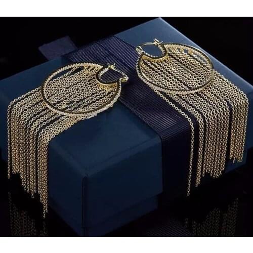 SLJELY Fashion Real 925 Sterling Silver Long Chain Tassel Round Drop Earrings Micro Cubic Zirconia Women Wedding Fine Jewelry