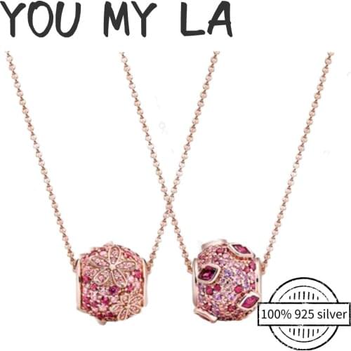 100% 925 Silver Jewelry Necklace For Women Rose Flower Fit Original Pando Shining Ziron Jewelry Timeless Series For Anniversary