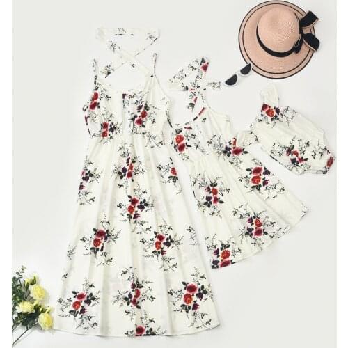 KEAIYOUHUO 2021 Summer New Family Parent-Child Wear Women Flower Print Dress Mother And Daughter Parent-Child Wear Family Look