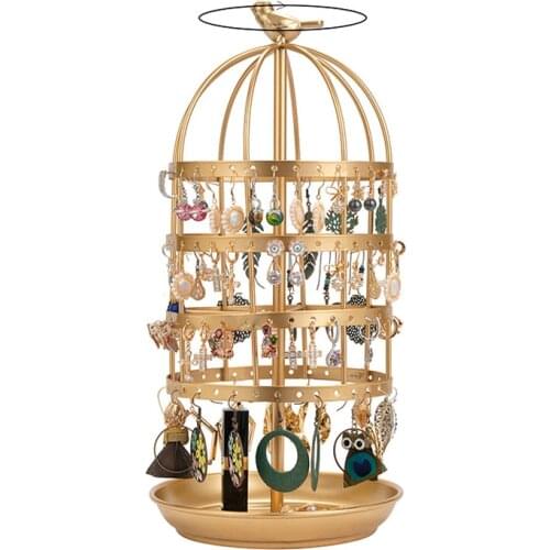 Rotating Four-layer Birdcage Shape Jewelry Rack Earrings Necklace Display Holder Bracelet Organizer