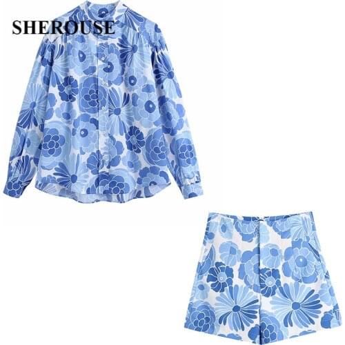 2021 Summer New Women 2 Pieces Set Floral Printed Shirt And Shorts Suit Chic Lady Fashion Casual Women Outfit Shorts Sets
