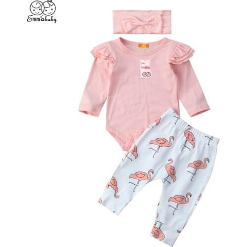 Black Friday Deals 2pcs Lovely Kids Clothes Set Newborn Infant Baby Girls Romper Long Pants Flamingo Clothes Outfits Sets 3PCS