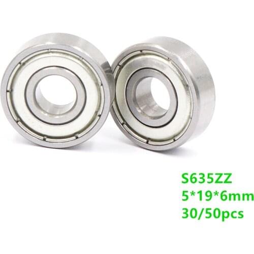 30/50pcs 5x19x6mm S635ZZ S635 ZZ S635 Z 635ZZ bearing 5*19*6mm Stainless Steel Deep Groove Ball Bearing