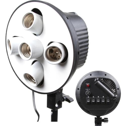 5-In-1 5 Socket E27 Bulb Head Bracket Light Flash Lamp Umbrella Holder Adapter for Photo Studio Softbox Monopod Stand