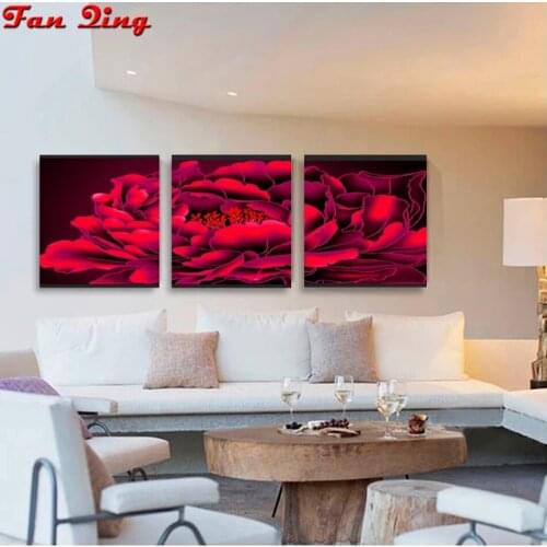 New Red Peony Blossoms Fortune Diamond Painting Full Square/Round Living Room Rhinestone Embroidery Mosaic Crafts