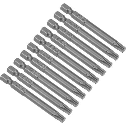 Uxcell 10 Pcs T30 Magnetic Torx Screwdriver Bits, 1/4 Inch Hex Shank 2.56-inch Length S2 Power Tool