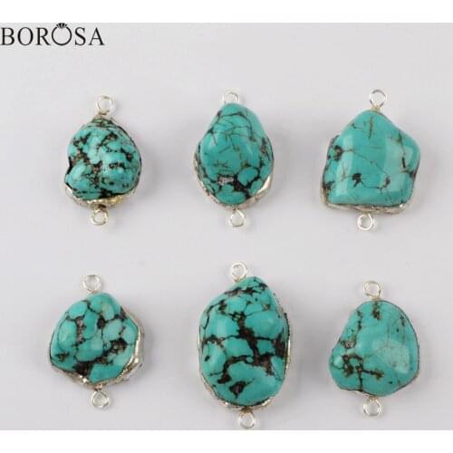BOROSA Natural Blue Howlite Pendant Charms for Bracelet Making Silver Plated Turquoises Connector for Women Necklace G1948