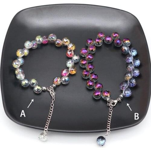 Colorful Crystal Beaded Bracelet Female / Girl Round Bead Bangles Blue Purple Grape Crystal Charm Bracelet Jewelry Gifts