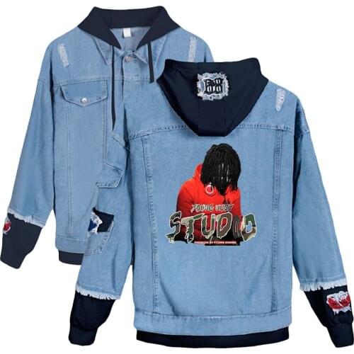 Young Nudy print autumn winter Holiday Men/Women Street clothes Denim Kawaii Hooded denim jacket