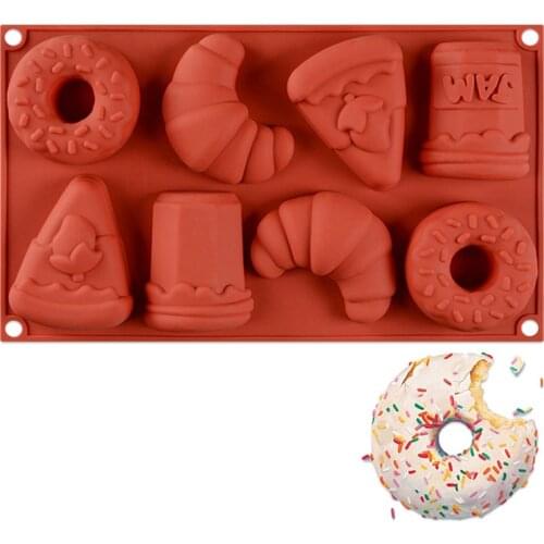 New design 3D food grade silicone cake mold with 8 holes of croissant doughnut shape mousse cake baking tools