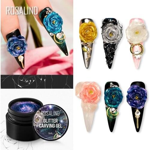 ROSALIND Glitter Carving Gel Nail Polish For Nail Art Semi Permanent Soak Off Manicure Nail UV LED Hybrid Varnishes Carving Gel